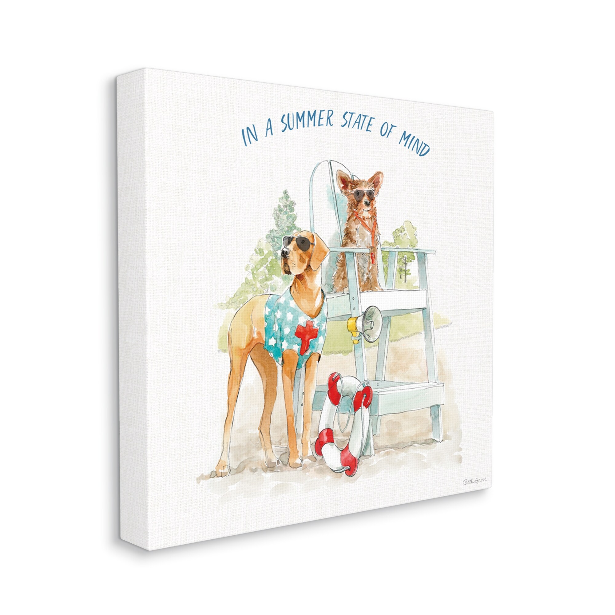 Stupell Industries Summer State of Mind Phrase Summer Lifeguard Dogs, 36 x 36,Design by Beth Grove