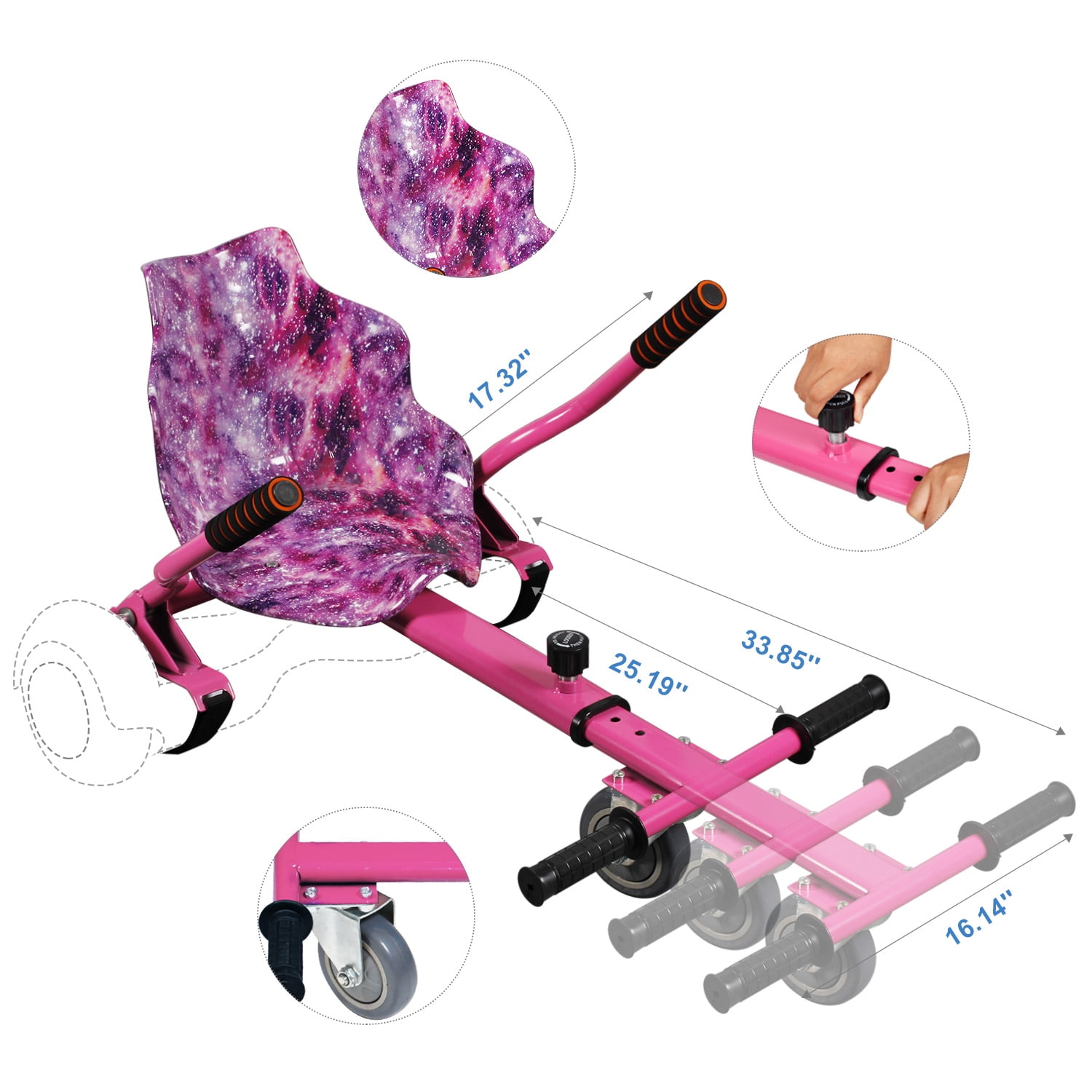 Adjustable Hoverkart Go Kart Conversion Kit Hoverboard Accessories Go Kart Seat For Hoverboard In 6.5" 8" 8.5" 10" (Go Kart Starry Purple)