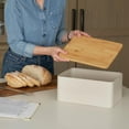 thumbnail image 2 of Beautiful bread box with wooden lid that fits perfectly on your kitchen countertop - Spacious container is perfect for storing your homemade bread, English muffins and bagels - Premium cutting, 2 of 8