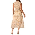 thumbnail image 3 of INSPIRE CHIC Women's Dress Sleeveless Floral Crew Neck Chiffon Smocked Ruffle Dresses M Beige, 3 of 6