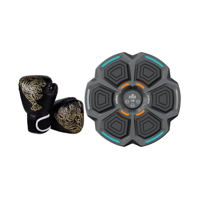 Máquina de boxeo con música, objetivo de pared, con guantes con entrenador de boxeo ligero, máquina de almohadilla de perforación para entrenamiento Guantes negros para niños