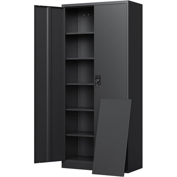 Yizosh Metal Garage Storage Cabinet with Lock Doors and 5 Shelves, -72" Steel Tool Cabinet for Garage,Heavy Duty File Cabinet for Office,School (Black)