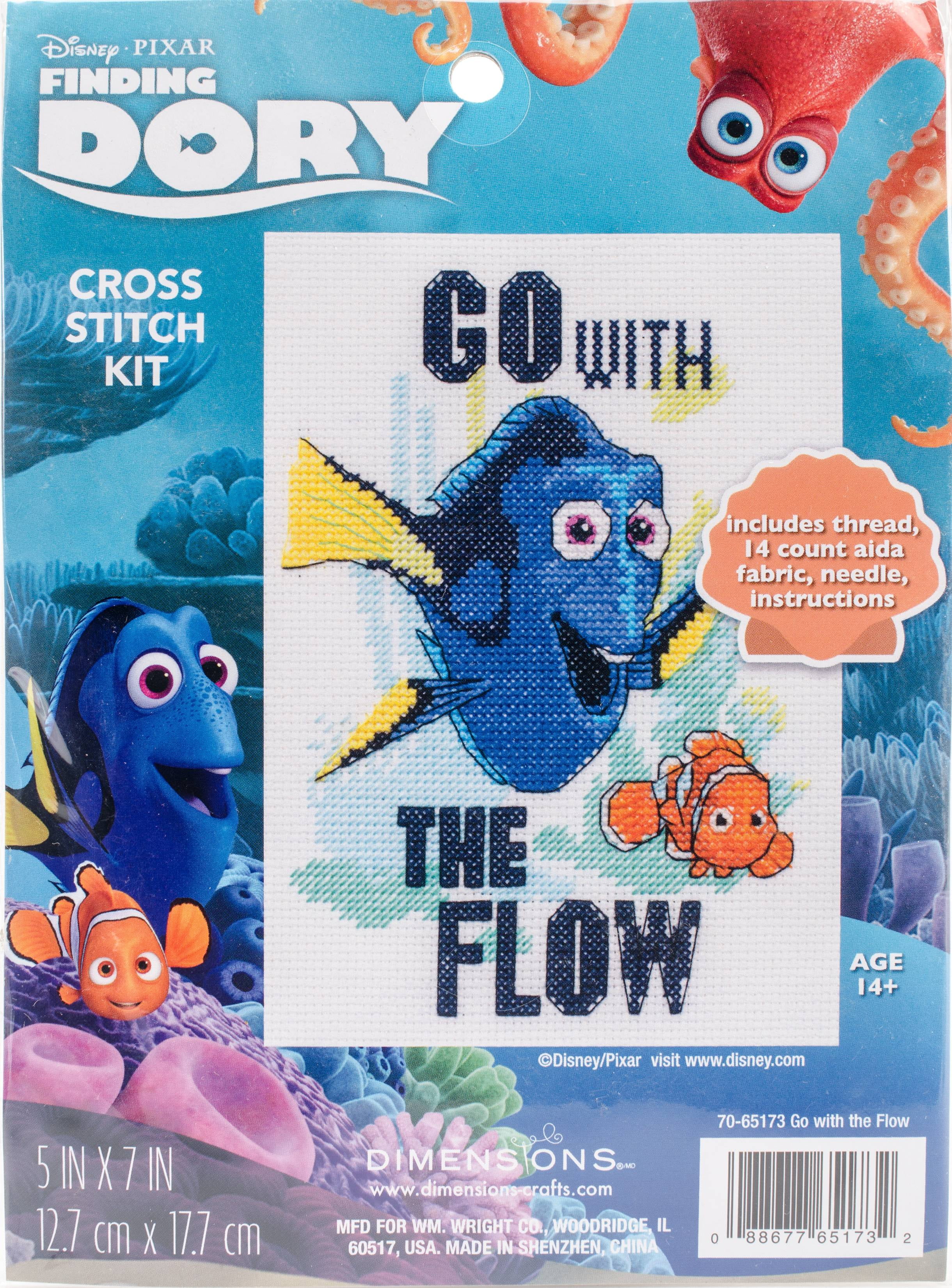 (5 pack) Dimensions Finding Dory Counted Cross Stitch Kit 5"X7"-Go With The Flow (14 Count)