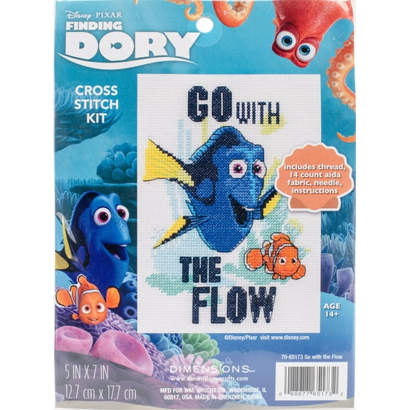 Dimensions Finding Dory Counted Cross Stitch Kit 5"X7"-Go With The Flow (14 Count)