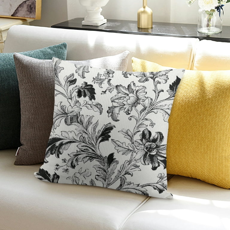 Vintage Floral Lumbar Pillow Covers Set Of 2, 12x20 Inch, Decorative Throw Pillow Cases For Couch Bedroom Sofa - Black Floral