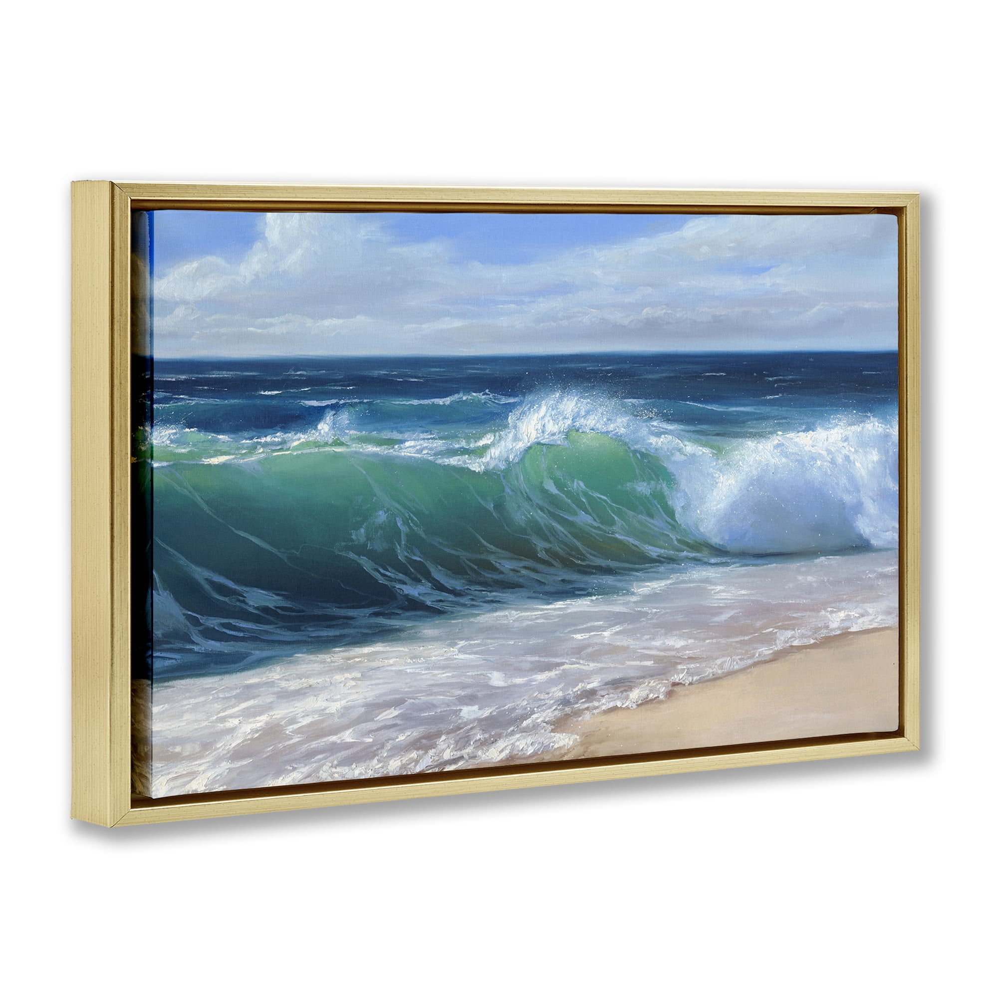 Stupell Industries Content Beach Waves Shore Gold Framed Floater Canvas Wall Art, design by Dimitri Sirenko