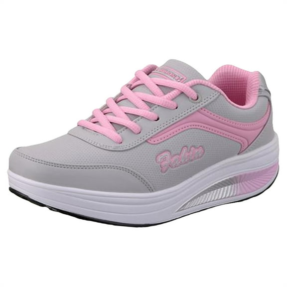 XIMIN Women's Walking Toning Platform Shoes Soft Comfy Running Shoe Fashion Lace up Rocker Shoes with Arch Support Sneakers Casual Lightweight Tennis Sneaker