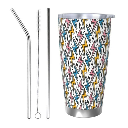 

Logiee Colorful Lightning Bolts Print 20OZ Car Cup with Lid Stainless Steel Vacuum Insulated Double Wall Travel Tumbler Durable Insulated Coffee Mug Thermal Cup with Straw-Straw Three-piece Set