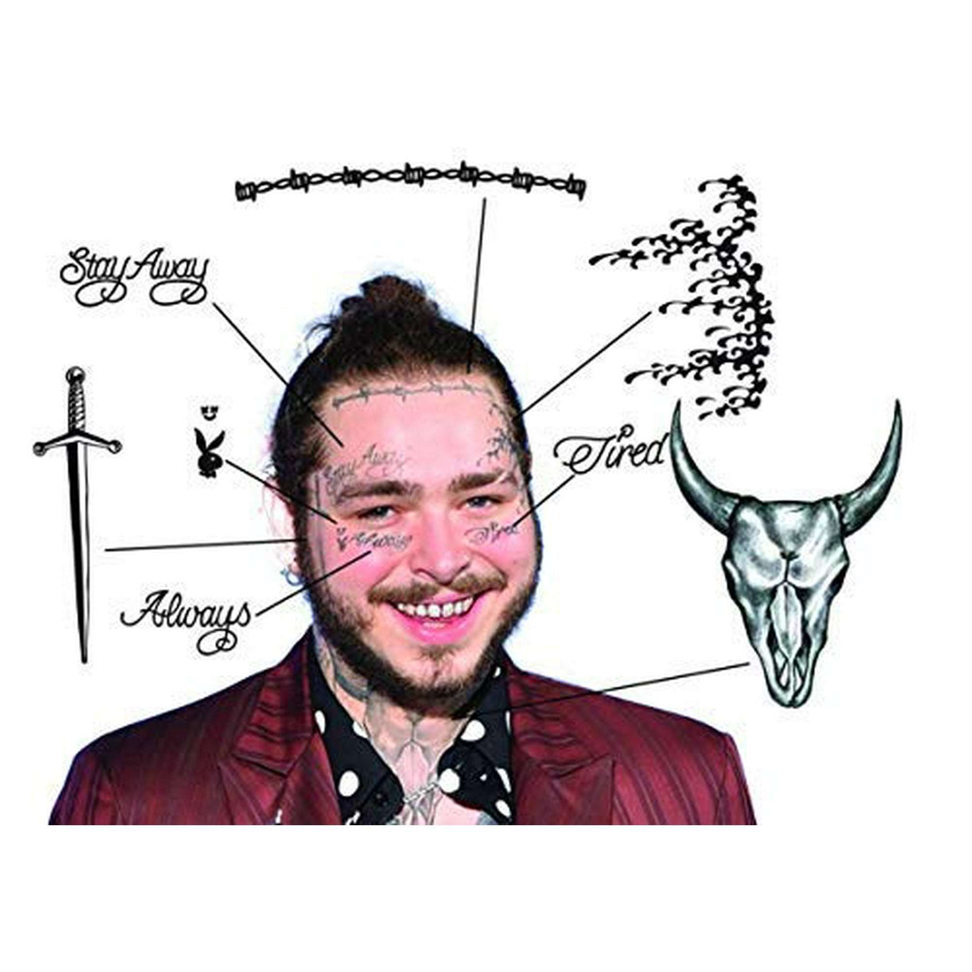 Temporary Post Malone Face Tattoos for Halloween