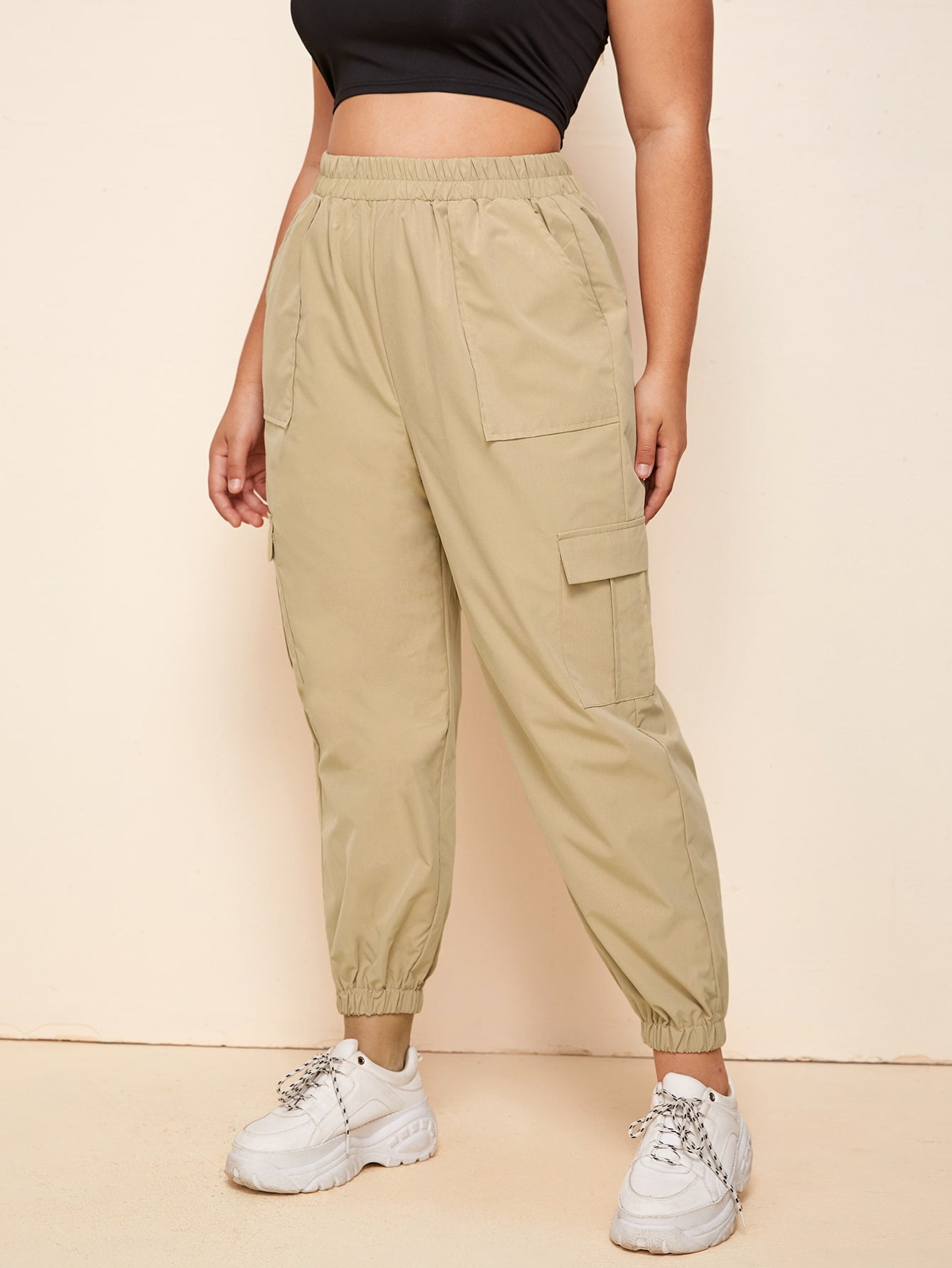 Khaki Women's Plus Elastic Waist Flap 