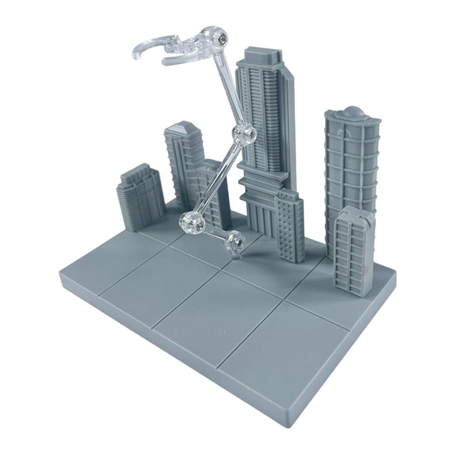 Base de exhibición para maquetas con dos adaptadores y fondo urbano, compatible con Hg RG BB. Gris 145x95x11cm