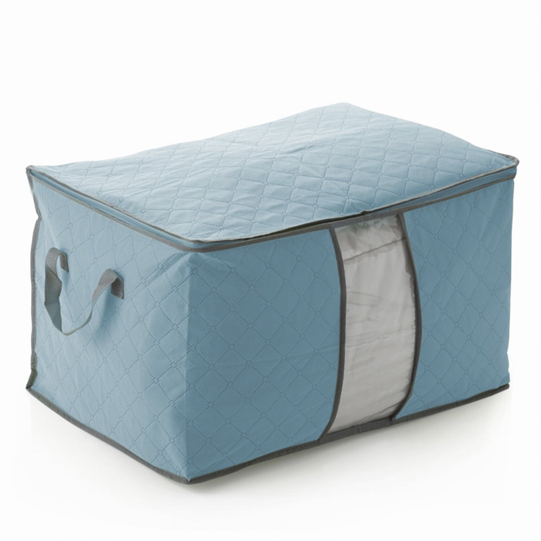 Unique BargainsBamboo Charcoal Zippered Handles Cloths Quilt Bedding Storage Bag Closet Blue