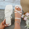 thumbnail image 2 of Gpaecead Women Strappy Flat Sandals Square Open Toe One Strap Elegant Versatile Cushioned Footbed Spring Summer Casual Outdoor Shoes,A-White, 2 of 8