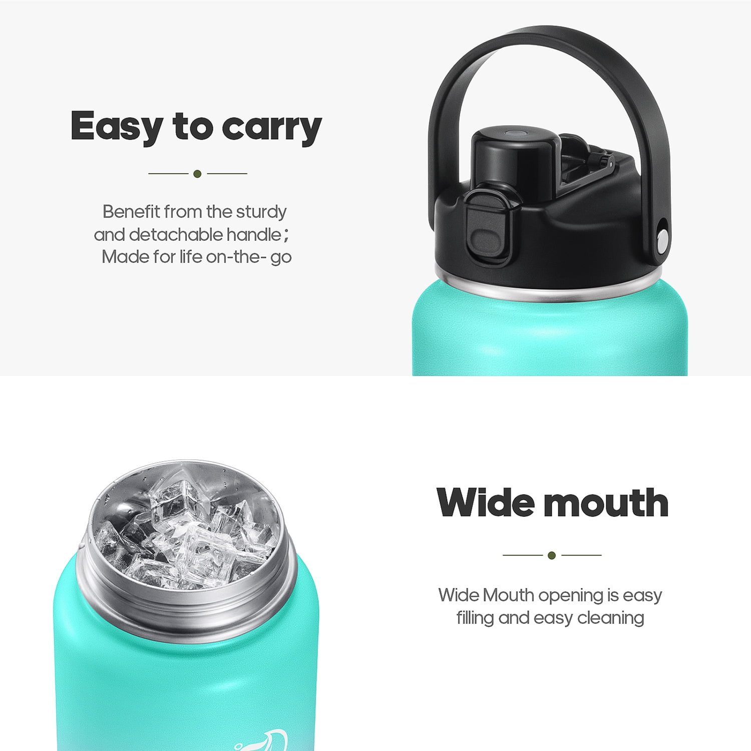 GEDUX 64 oz Insulated Stainless Steel Water Bottle, Half Gallon Water Bottle with 2-in-1 Chug & Straw Lid and Handle, Leak Proof Wide Mouth Vacuum Tumbler for Gym Travel