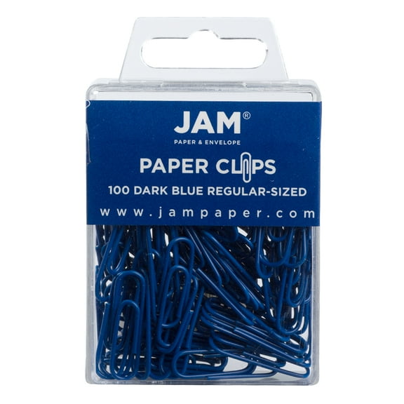 JAM Paper Standard Paper Clips, Dark Blue, Small 1 in, 100 per Pack