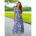 thumbnail image 3 of DARING DIVA Short Flutter Sleeve Smocked Flowy Maxi Dres L Dark Blue, 3 of 6