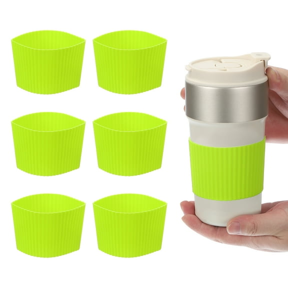 Uxcell 6Pack Coffee Cup Sleeves, Reusable Silicone Heat Resistant Cup Protective Sleeve Nonslip Mug Protector Cover for Home Travel Coffee Mug Glasses Water Bottle Boots, Yellow Green