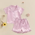 thumbnail image 2 of Big Girls Satin Pajamas Summer Short Sleeve Button Down Silky Nighty PJS 2PCS Sleepwear Set Size 8-16 Boys Pajamas Size 10-12 Shorts, 2 of 3