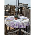 thumbnail image 2 of Outdoor Tablecloths with Umbrella Hole & Zipper, Purple Flowers Round Tablecloth 54 Inch, Weeping Spring Floral Bicycle Wooden Waterproof Table Cloth, Patio/Pool/Picnic Table Covers, 2 of 8