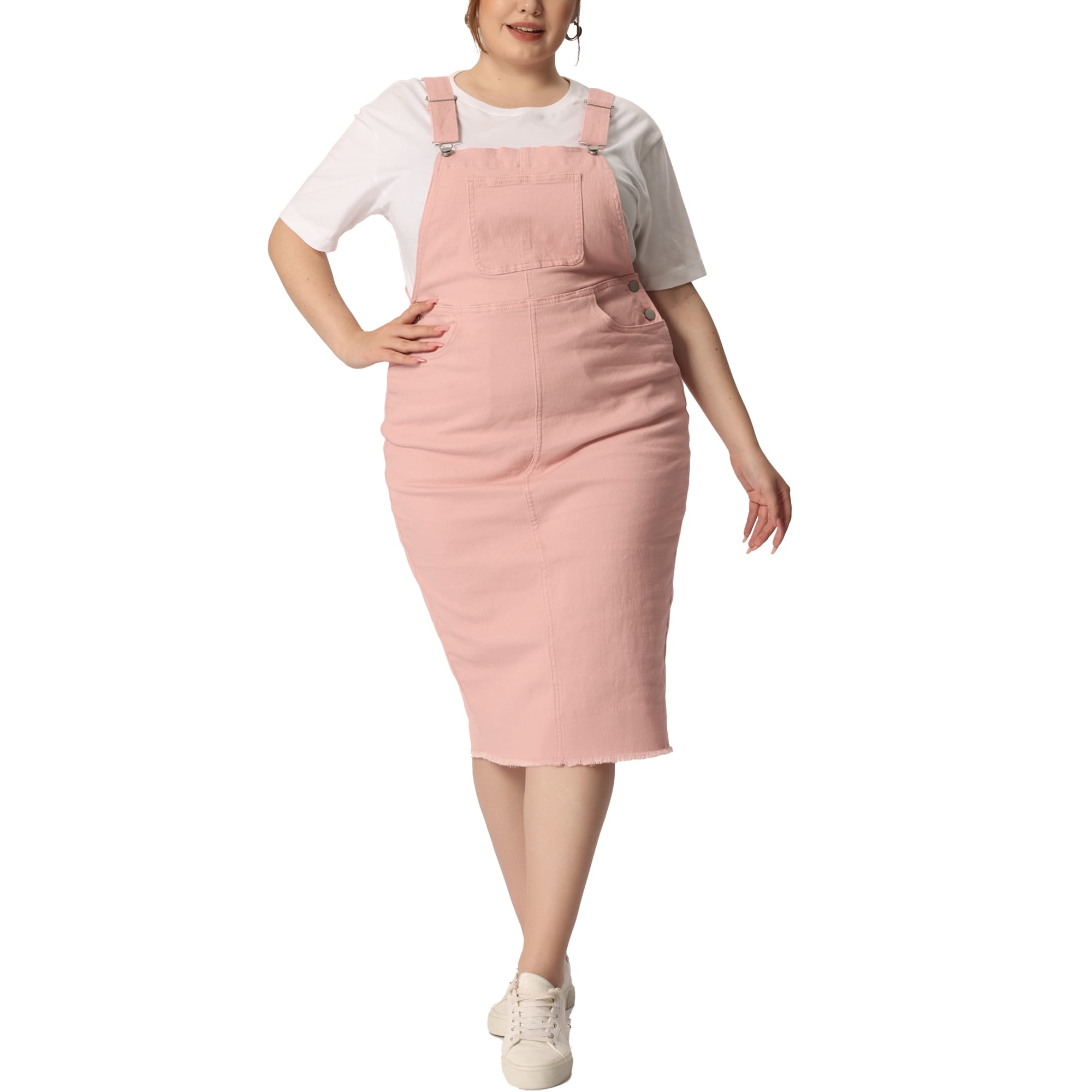 Agnes Orinda Women's Plus Size Adjustable Strap Back Slit Overall