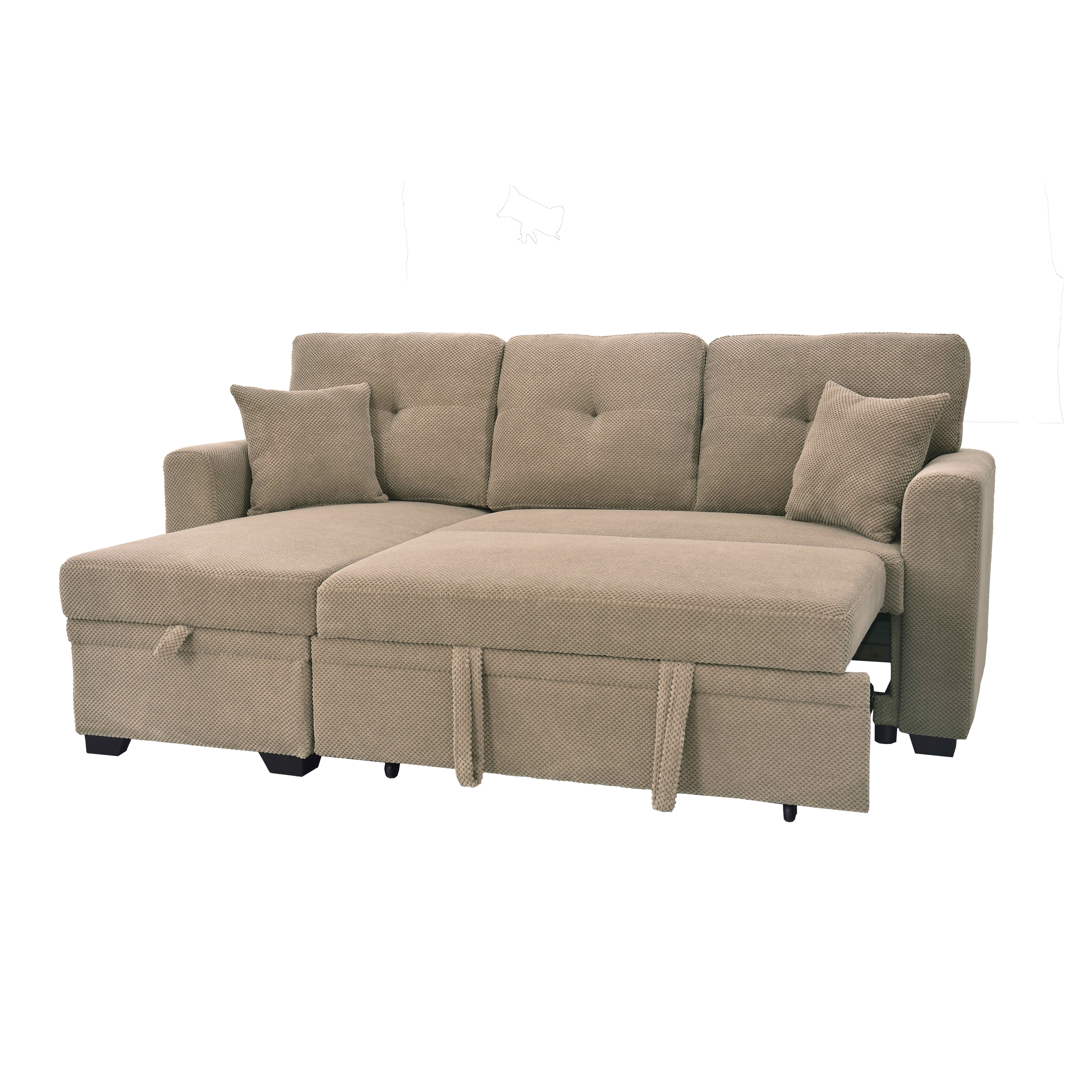 MAYEERTY L‑Shaped Sleeper Sectional Sofa, Convertible Pull‑Out Bed with Reversible Storage Chaise, Dark Gray Breathable Polyester Fabric for Small Living Spaces