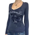 thumbnail image 3 of Women Vintage Y2K Long Sleeve T-shirt Heart Wing Rose Graphic Printed Tops Retro Grunge Gothic Tee, 3 of 6