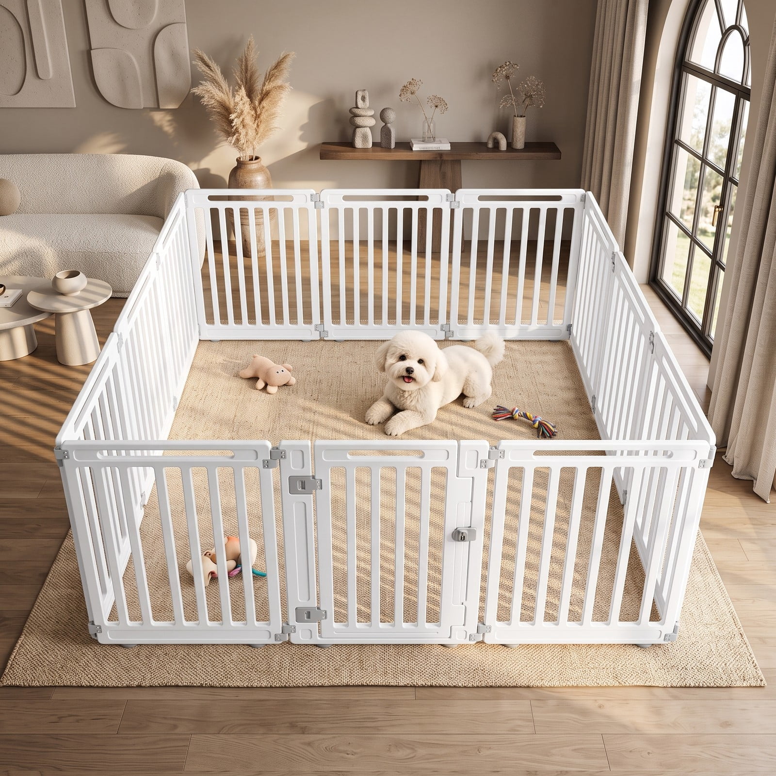 ALPULON 12-Panel Dog Playpen 31.5 Inch Height Indoor Outdoor Pet Fence Foldable HDPE Puppy Exercise Pen Enclosure Kennel for Small Medium Dogs, White