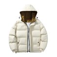 thumbnail image 2 of Somuwie Clearance Men's solid color zippered cotton winter jacket with pockets fake two-piece thickened hooded jacket long-sleeved cotton jacket, 2 of 9