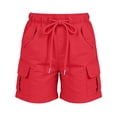 thumbnail image 3 of AKOEE Cargo Shorts for Girls 5-15 Years Multi Pockets Drawstring Elastic Waist Lightweight Casual Summer Shorts (7-8 Years, Red), 3 of 8