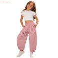 thumbnail image 2 of LYHaoo Girls Summer Beach Pants Comfortable Casual Trousers For Big Kids Pure Color Long Bottoms Casual Pants for Girls(Pink), 2 of 7
