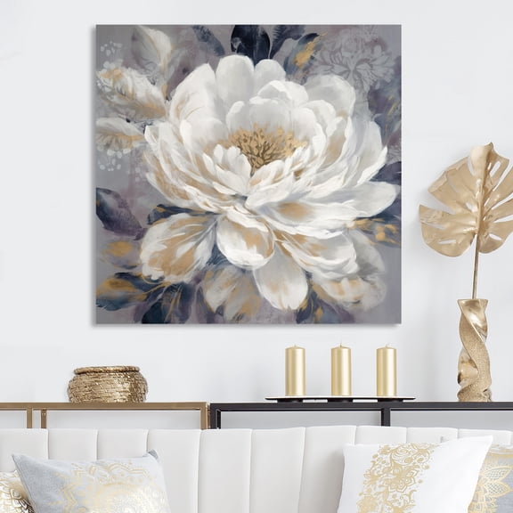 DESIGN ART Designart "Emotions Of White Gold Peony Flower I" Floral Peony Canvas Print 24 in. wide x 24 in. high