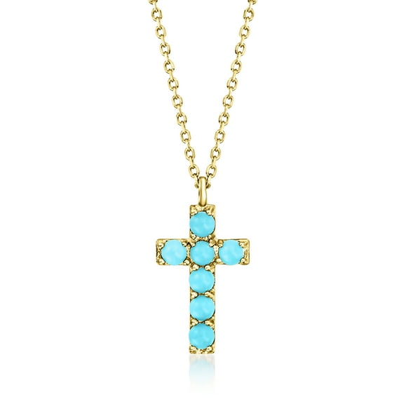 Pure Collection by Ross-Simons 2mm Turquoise Cross Pendant Necklace in 14kt Yellow Gold, Women's, Adult