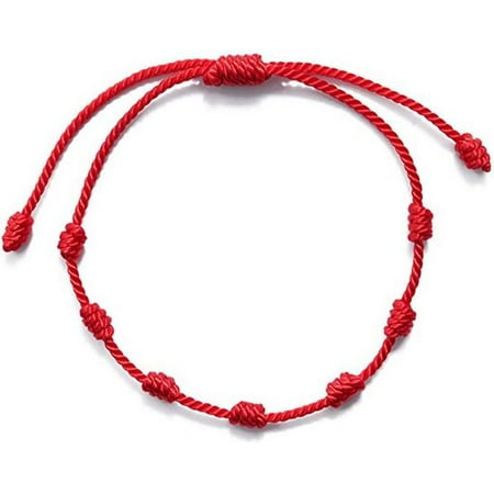 6 Piece Handmade Evil Eye Bracelets - Red Black Knot Protection Adjustable String Bracelets
