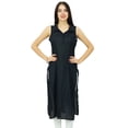 thumbnail image 1 of Bimba Tunique Longue Décontractée pour Femmes Col Noir Kurta Kurti Noire Unie, 1 of 7