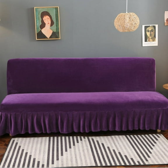 XmhyTop Sofa Cover for Folding Sofas Stretch Couch Covers for Living Room Easy Fit Washable Furniture Sofa Protector with Skirt 70.86-78.74*47.24inch (Purple)