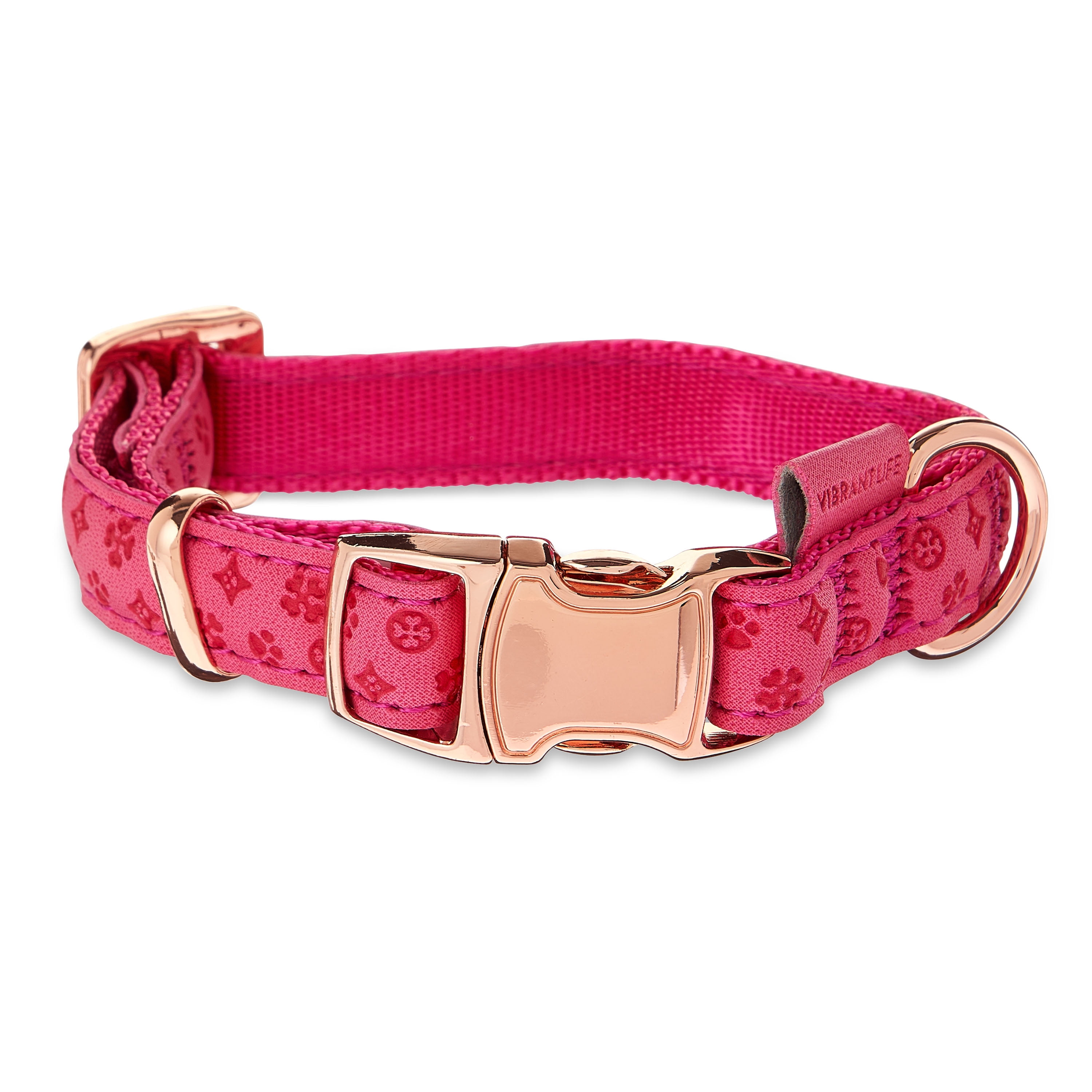 Pet Palace "Pretty in Pink" Leather Diamante Dog Collar with FREE LED bone light 