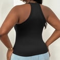 thumbnail image 6 of Women's Plus Size V Neck Ribbed Halter Tank Top, Sleeveless Cropped Fitted Cami for Summer, for Going Out, Layering or Casual Daily Wear (without Padding) Black XXXL, 6 of 6
