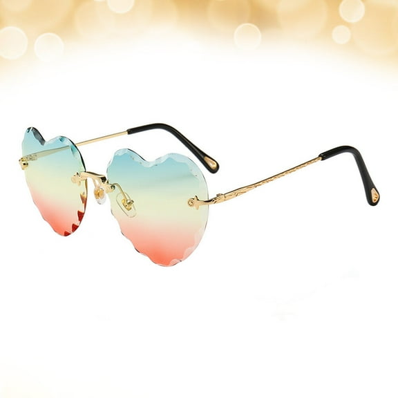 COSMOBETTY Heart Shaped Fashion Glasses Rimless Sunglasses 1Pack Multi Color Metal PC Anti-UV Party Wear