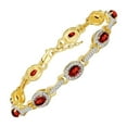 thumbnail image 3 of RYLOS Matching Jewelry:  Yellow Gold Plated Silver Halo Designer  - Tennis Bracelet, Earrings, Ring & Necklace. Garnet January  Birthstone; Size 7, 3 of 10