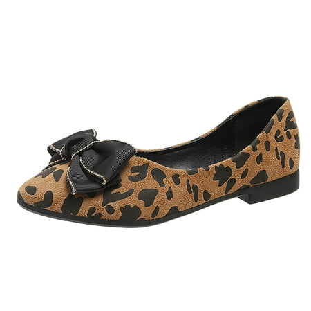

Fashion Spring And Autumn Women Casual Shoes Flat Pointed Leopard Print Bow Lightweight Comfortable Slip On