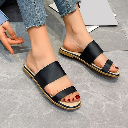 

LEEy-World Sandals Women Sandals for Women Strappy Sandal Adjustable Flat Sandals with Buckled Ankle Strap Simple Classic Sandals Ladies Sandals