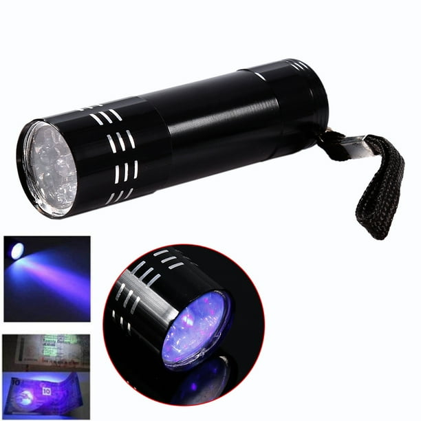 LINTERTA LED UV DE ALEACITO DE ALUMINIO, Luz de Fondo Ultravioleta, Lámpara de Luz para Comprobar si Hay Pilletes Falsos en Días Lluviosos