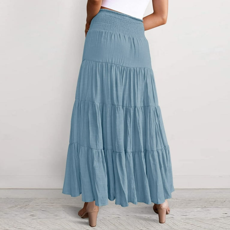Charmgo Tiered Maxi Skirt Cearance, Women's Summer Elastic Charmgo Tiered Maxi Skirt Cearance, Women's Summer Elastic