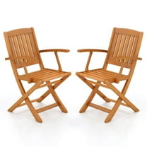 GVN Patio Wood Folding Chair Set of 2 with Armrests and Slatted Seat