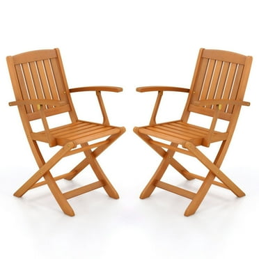 GVN Patio Wood Folding Chair Set of 2 with Armrests and Slatted Seat