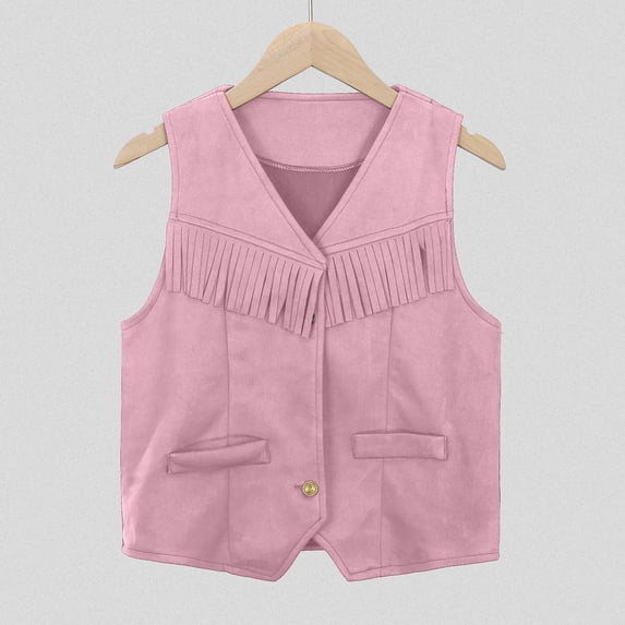 Bobifish Boys Girls Western Cowboy Vest Kids Classic Fringe Vest Tops Retro Style Holiday Party Dress Up Costume Performance Outfits