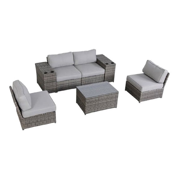 Living Source International 7-Piece Wicker Outdoor Set in Gray