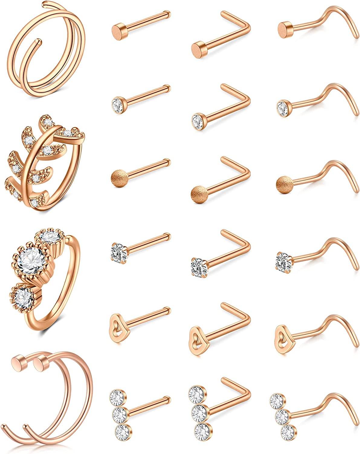 LAURITAMI Nose Rings Hoops Studs 20g Nose Ring Surgical Steel Nose Piercings L Shaped Screw Bone
