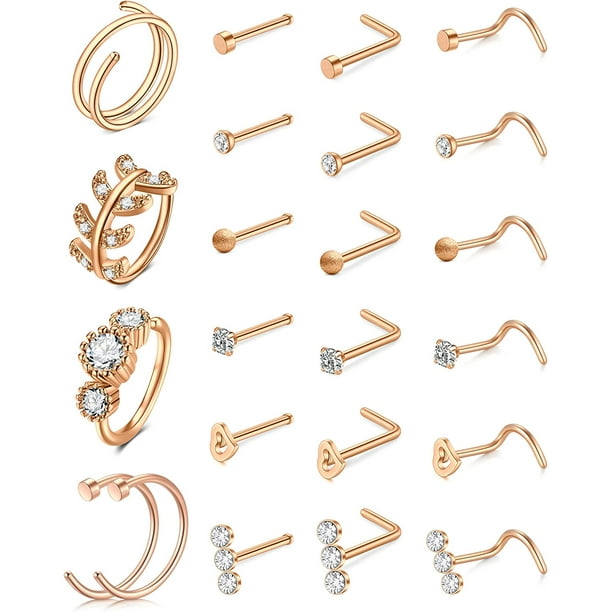 LAURITAMI Nose Rings Hoops Studs 20g Nose Ring Surgical Steel Nose Piercings L Shaped Screw Bone