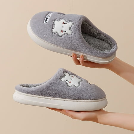 

2022 New Winter Men s Korean Thermal Home Wrapped Flat Bottom Thick Bottom Plush Cotton Slippers Gray 9.5